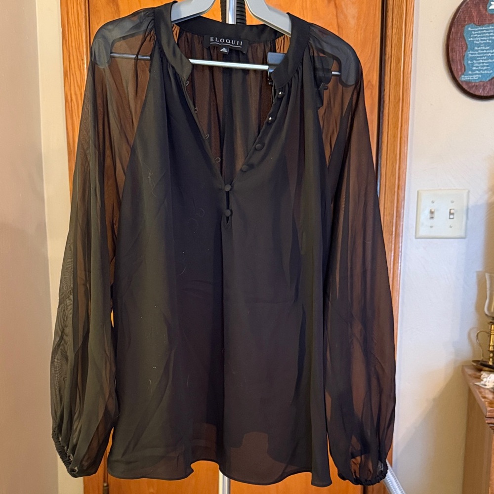 Eloquii Elegant Black Sheer Blouse. Size 14. Great condition